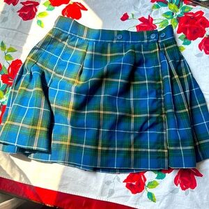 100% cotton preppy pleated schoolgirl green blue tartan plaid skirt kilt chic